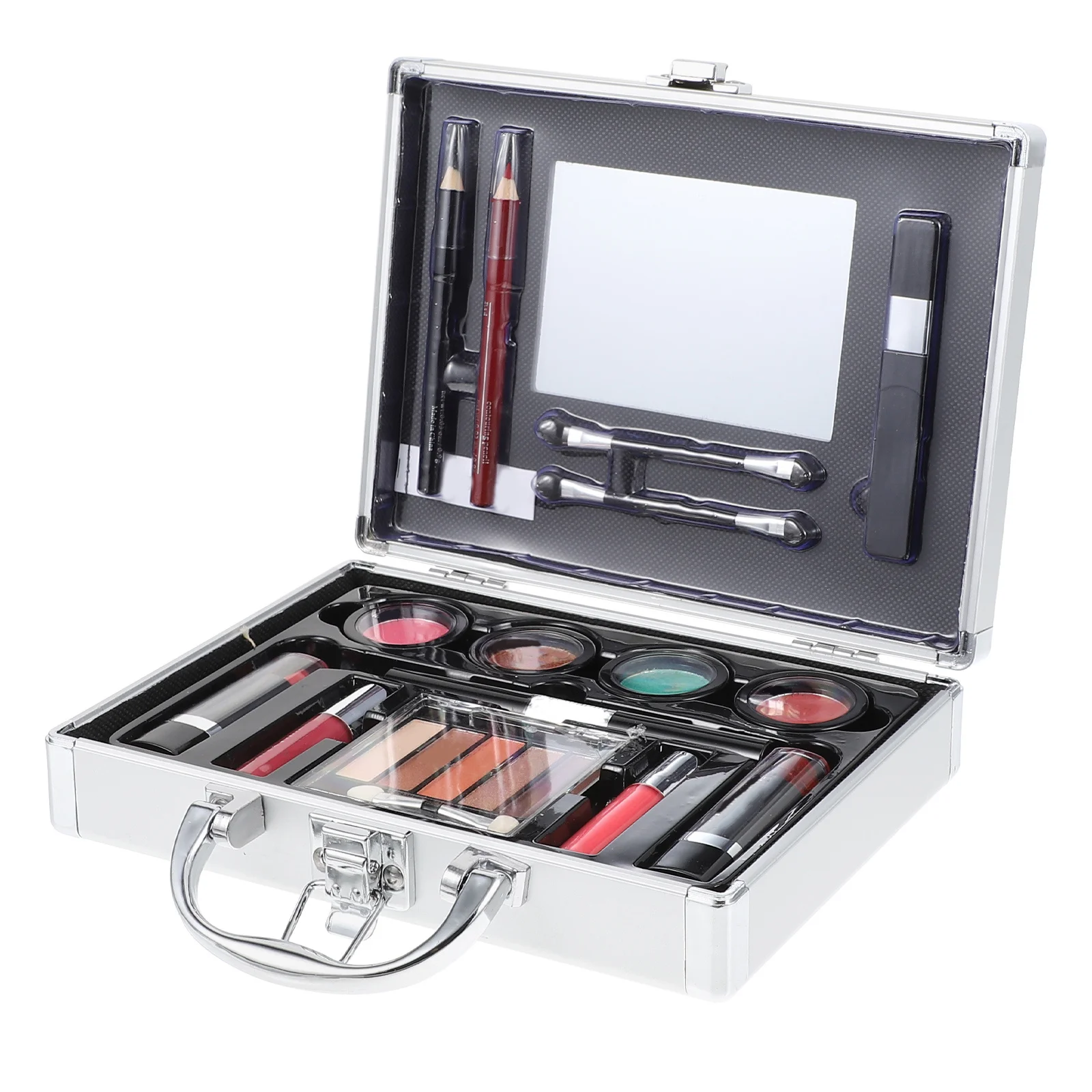 مجموعة واحدة من أدوات مكياج فضية محمولة للنساء مع ظلال عيون مدمجة ذات تغطية عالية وملمس طويل قابل للمزج #4