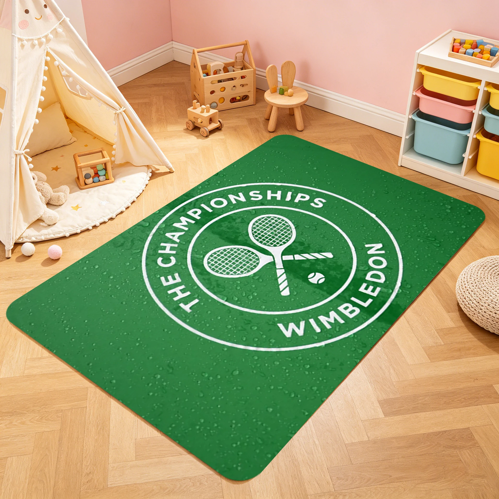 Fashion Sport Tennis Graphic Area Rug, Non‑Slip Floor Mat,Tennis Racket Logo Print Carpet For Bedroom Living Room And Home Decor