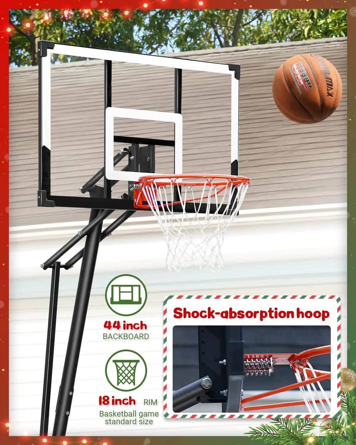 Portable Basketball Hoop Quickly Height Adjusted 4.9-10ft Outdoor/Indoor Basketball Goal System with 44 inch Backboard