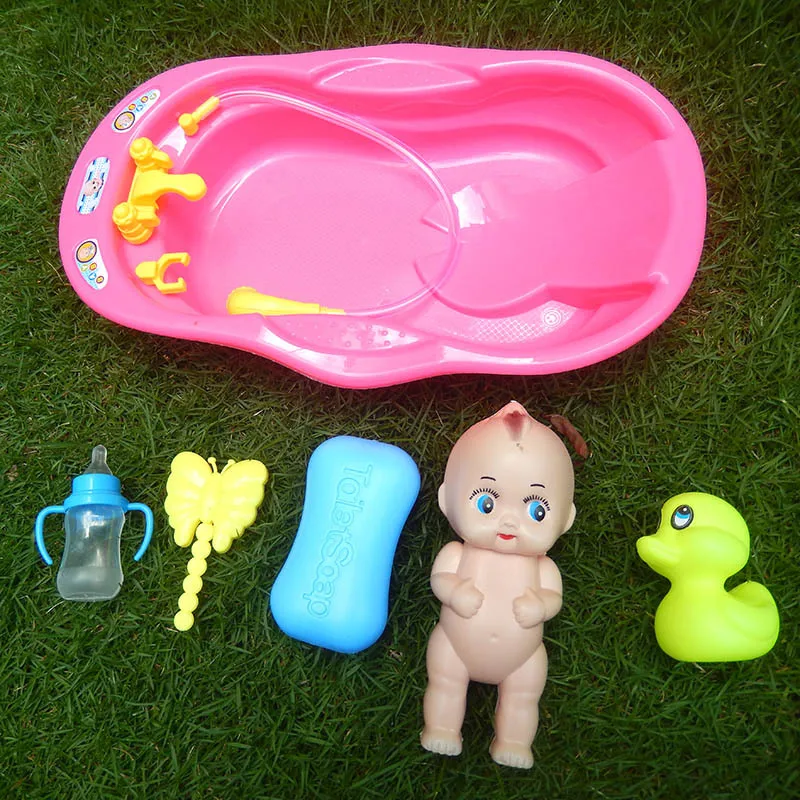 Realistic Baby Doll Bath Toys Little Newborn Doll Bath Set with Bathtub Shower Accessories Soap Duck Bottle for Kid Pretend Play