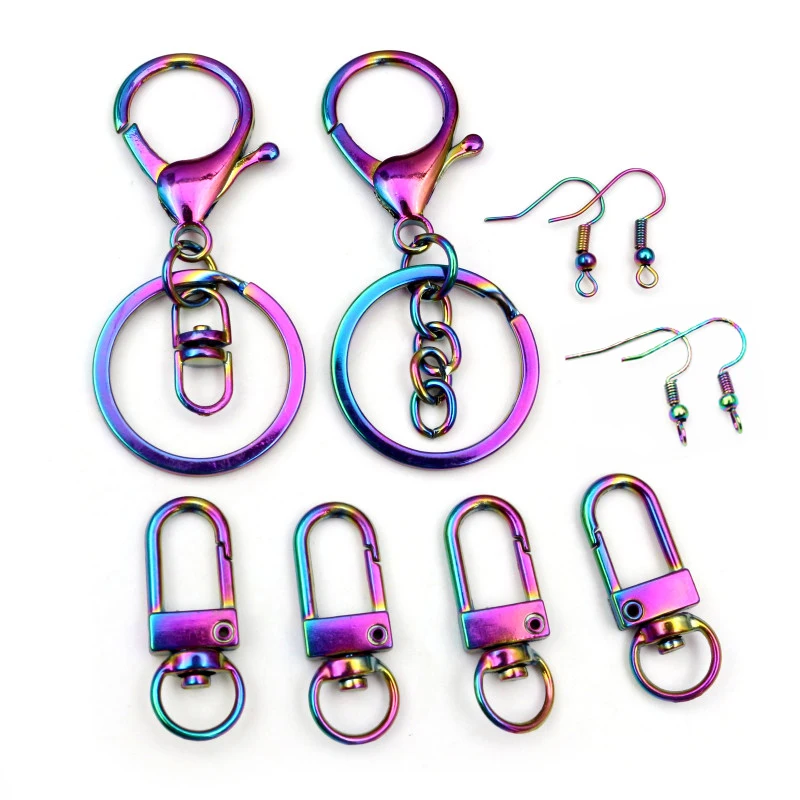 Fashion Metal Rainbow Color Snap Lobster Clasp Earring Hooks Key Ring Keychains for DIY Jewelry Making Findings Accessories