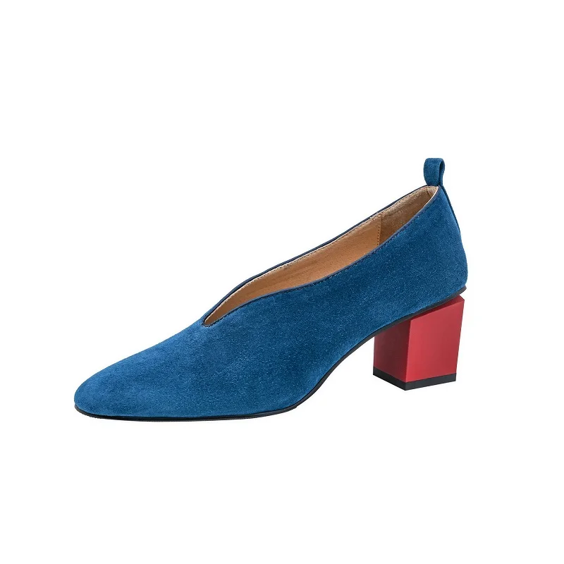 

Woman Pumps Genuine Leather Elegant Shoes Retro French Style Slip On Pumps Spring Atumn Dress Pumps Simple Shoes Round Toe