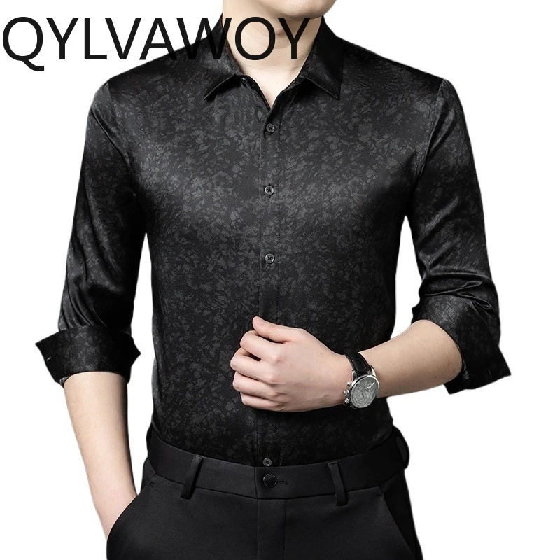 

QYLVAWOY 90.8% Mulberry Silk Men's Shirts Premium Long Sleeve Luxury Shirt Man Spring Autumn Shirts for Man Ropa Hombre Fashion