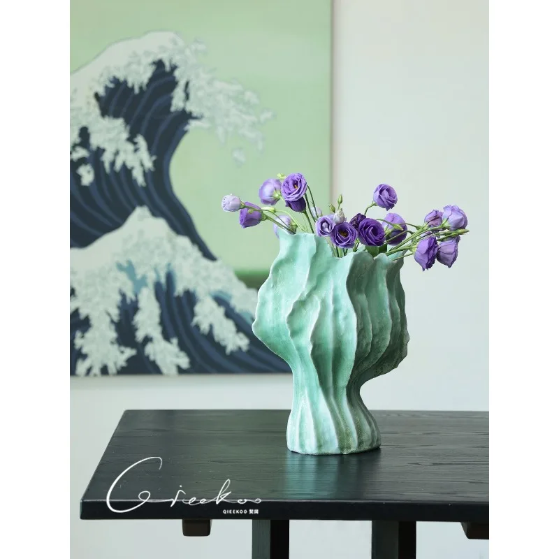 Vintage Handmade Ceramic Vase Retro Art Decor for Living Room Entryway Table Centerpiece Boho Rustic Flower Pot Ornament Gift