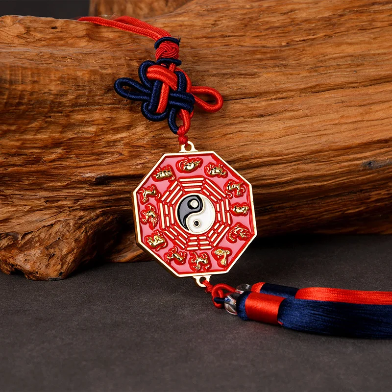 

Медное зеркало Тай Багуа, подвесное украшение для дома и автомобиля, с изображением знаков зодиака, круглое, на удачу