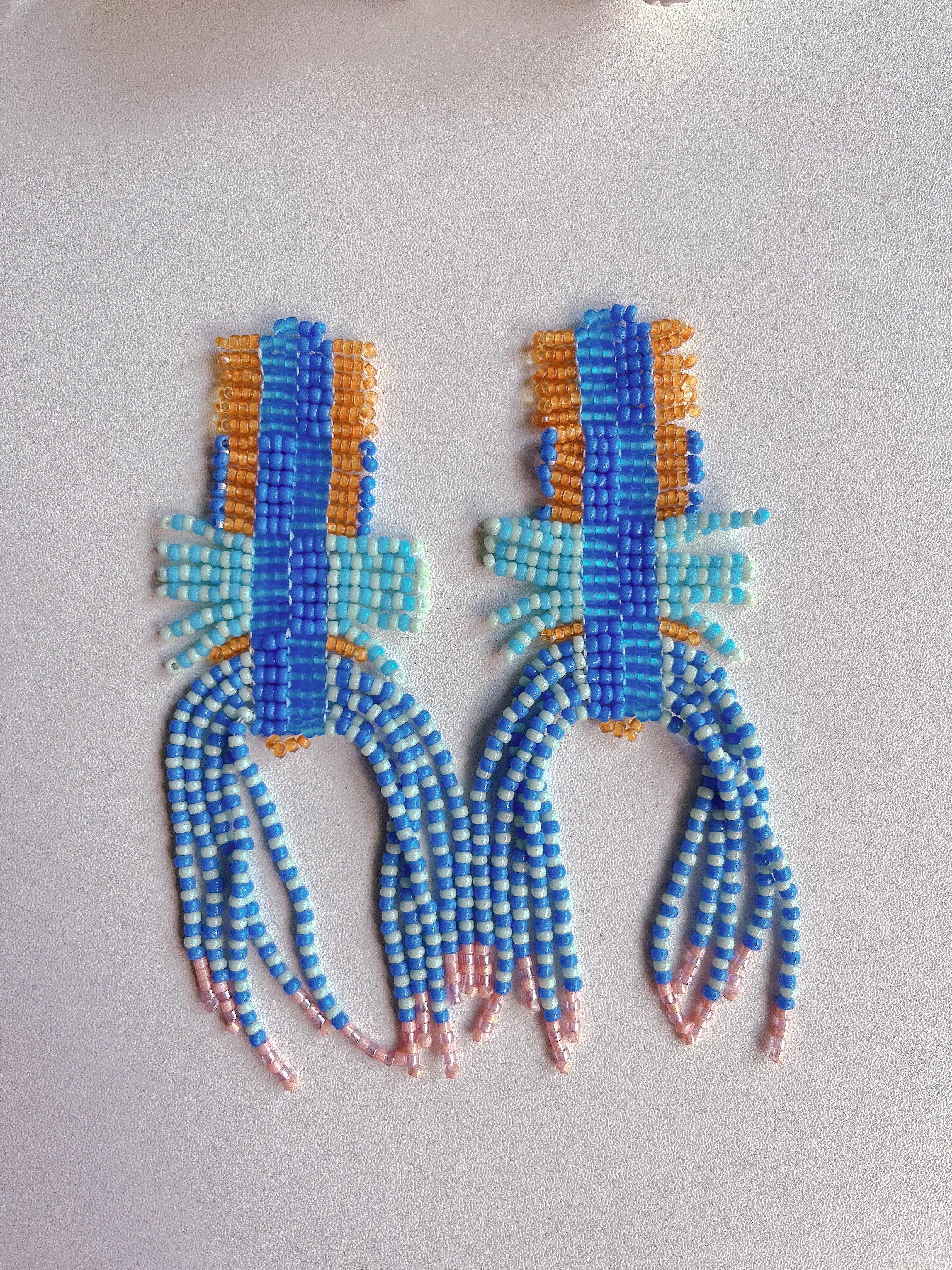 

Handmade Beaded Earring Tassel Irregularity Design Originality Geometry Hand knitting Bohemia Fashion Beaded earrings