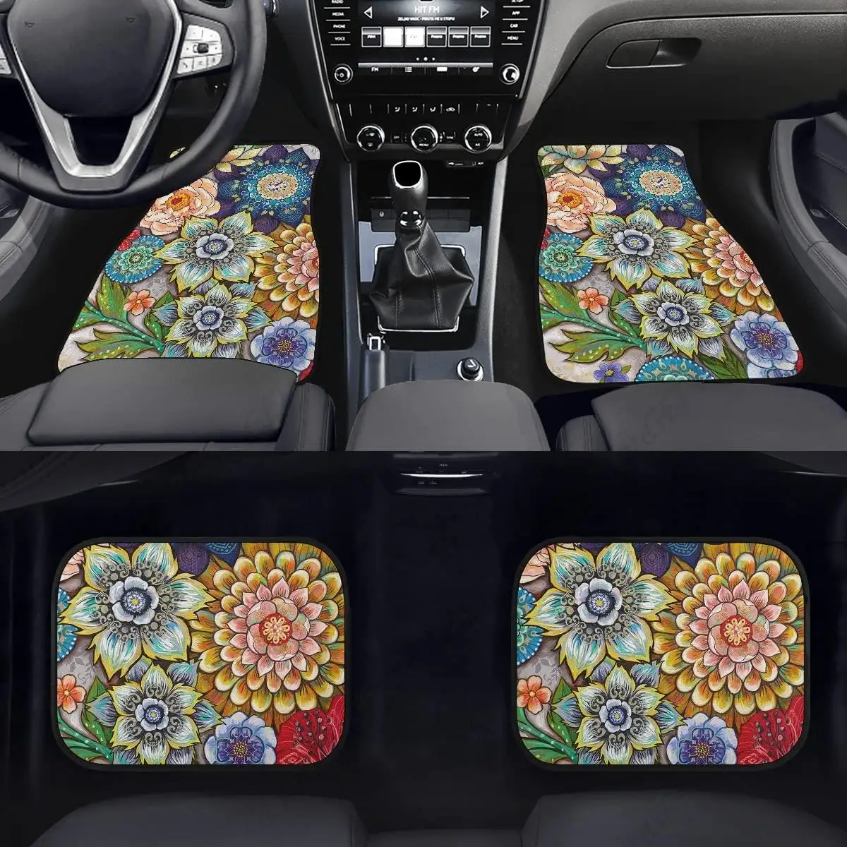 

Juego 4 Alfombrillas Corativas Con Estampado Floral Bohemio Para El Suelo L Coche, Juego Revestimientos Lanteros Y Traseros, A