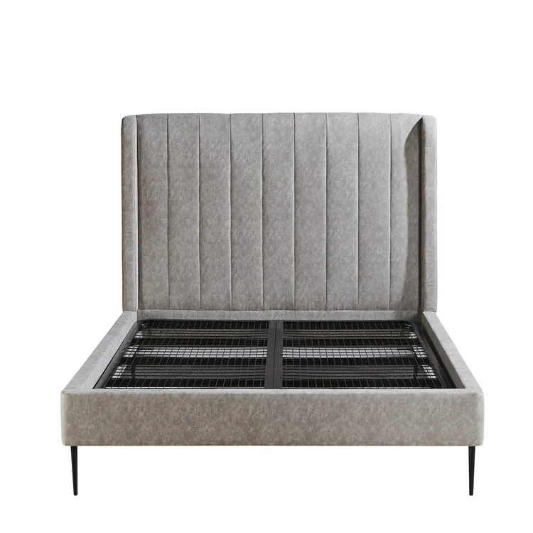 

Luxury Modern Bedroom Furniture Stainless Steel Legs Queen King Size Upholstery Plywood Leather Bedpromote sales