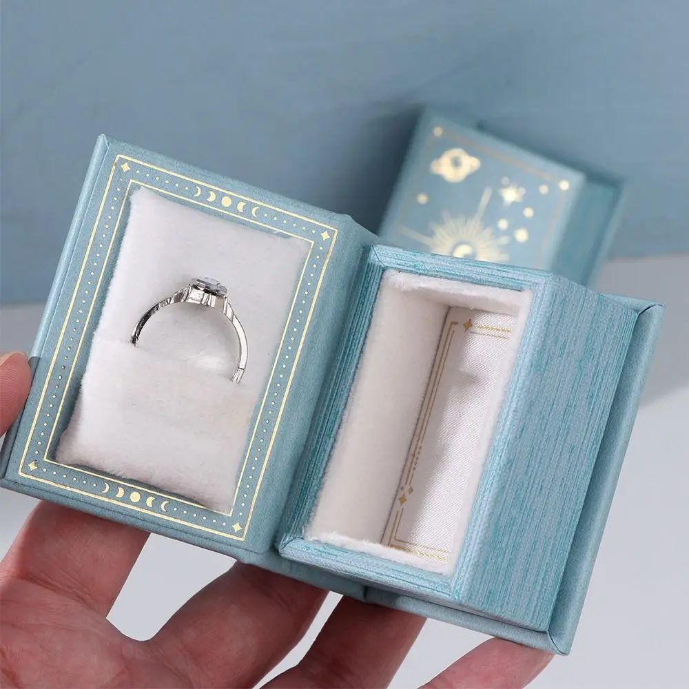 

Creative PU Leather Ring Box Book-shaped Flip Lid Ring Holder Retro Jewelry Gift Storage Case