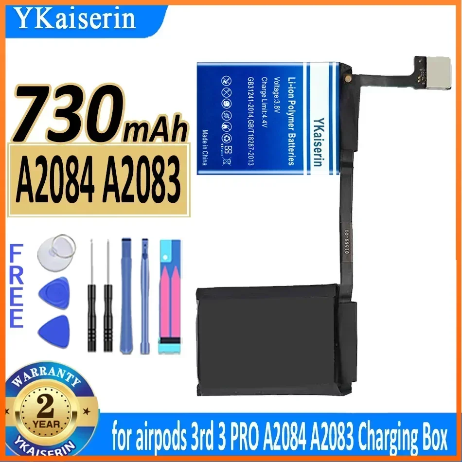 

YKaiserin 40mAh/730mAh Battery for Airpods 3rd 3 Pro 3pro A2084 A2083 Earphone Charging Box Batterie Bateria Warranty + Track NO