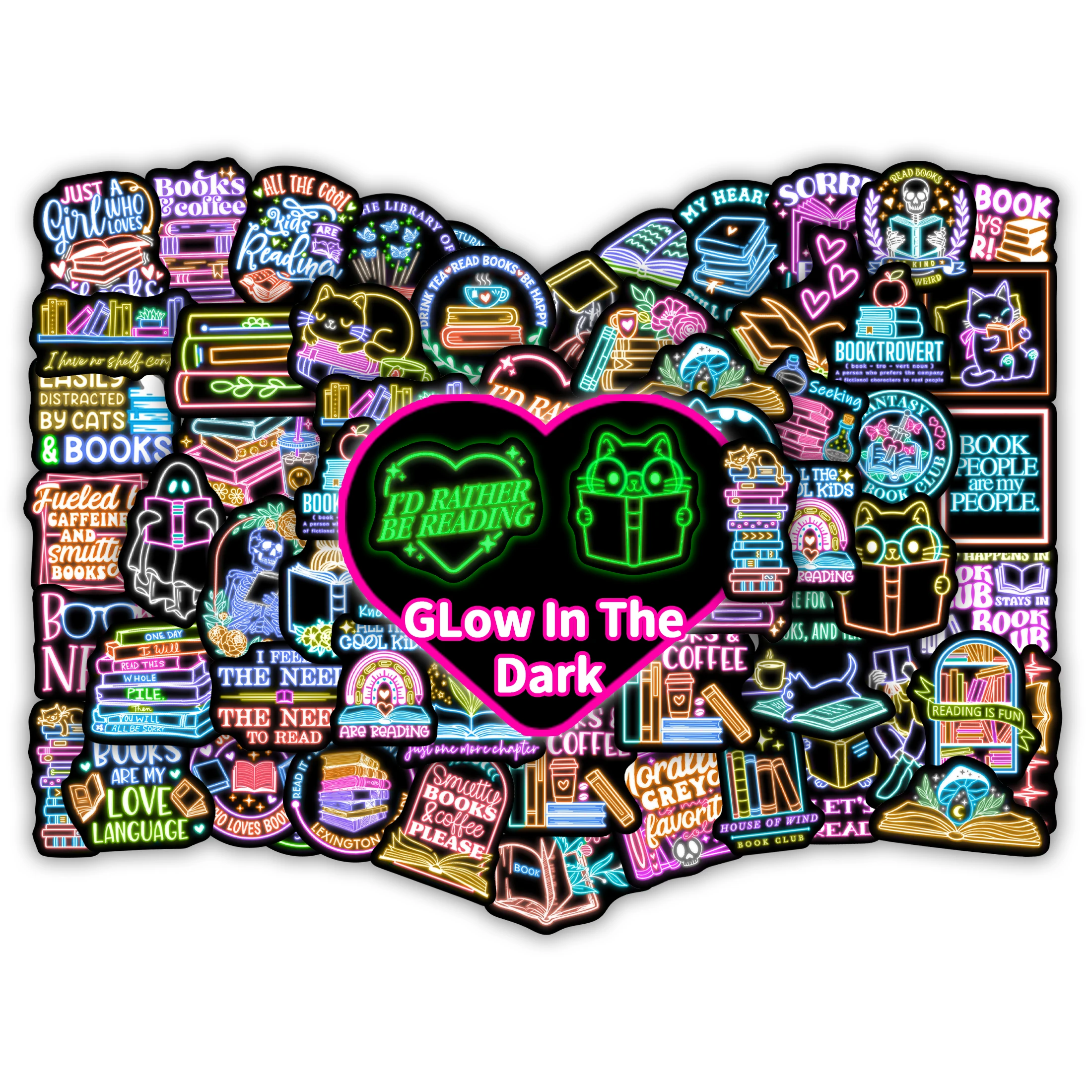 50 قطعة النيون يتوهج في الظلام كتاب نمط ملصقات مقاوم للماء شارات الفينيل سكيت الكمبيوتر الديكور للأطفال المراهقين الهدايا #1