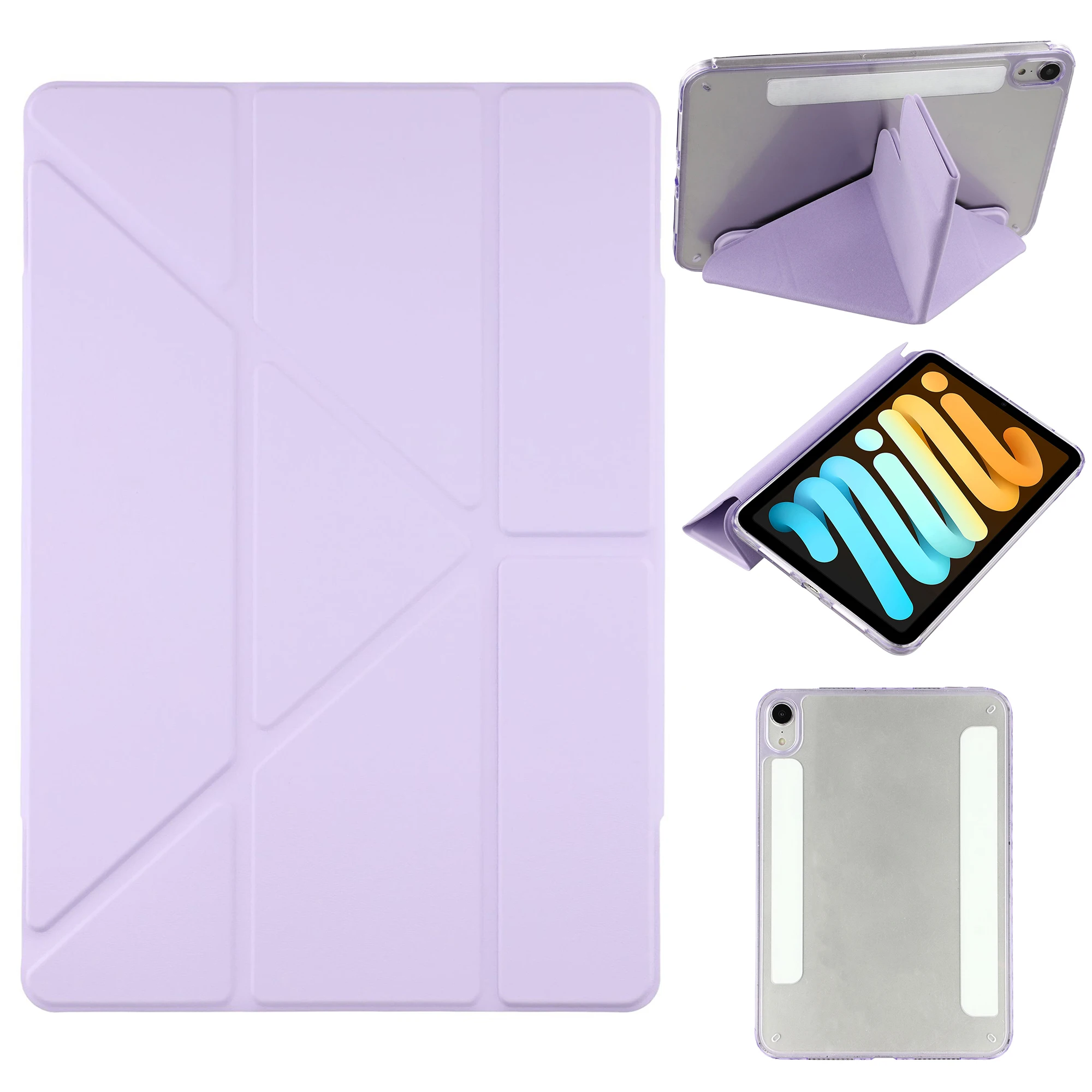 

For iPad mini (2024) / (2021) Case Magnetic Dual Clasp PU TPU Acrylic Origami Stand Tablet Cover - Purple