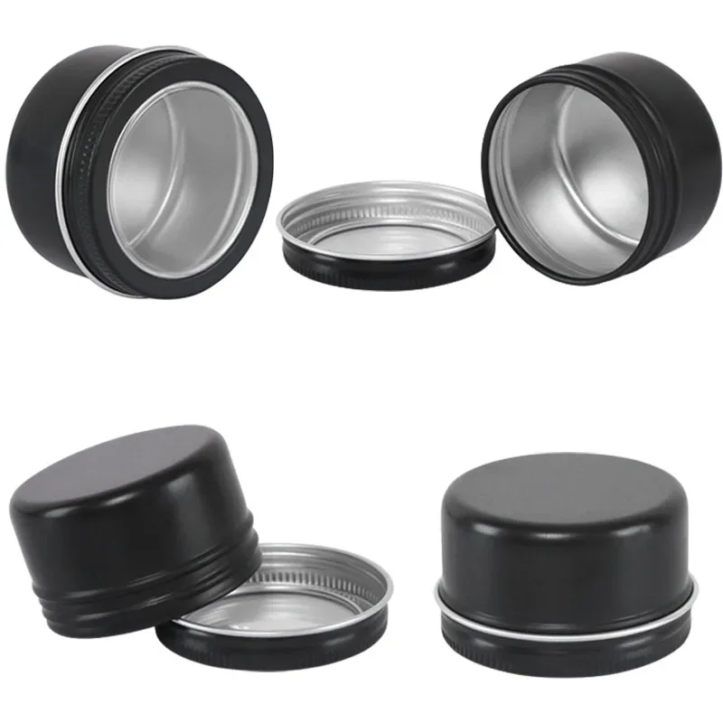 12Pcs 50ml Candle Jar Black Round Metal Tin Box With Lid Empty Cosmetic Face Cream Lip Balm Storage Jars Spice Tea Containers