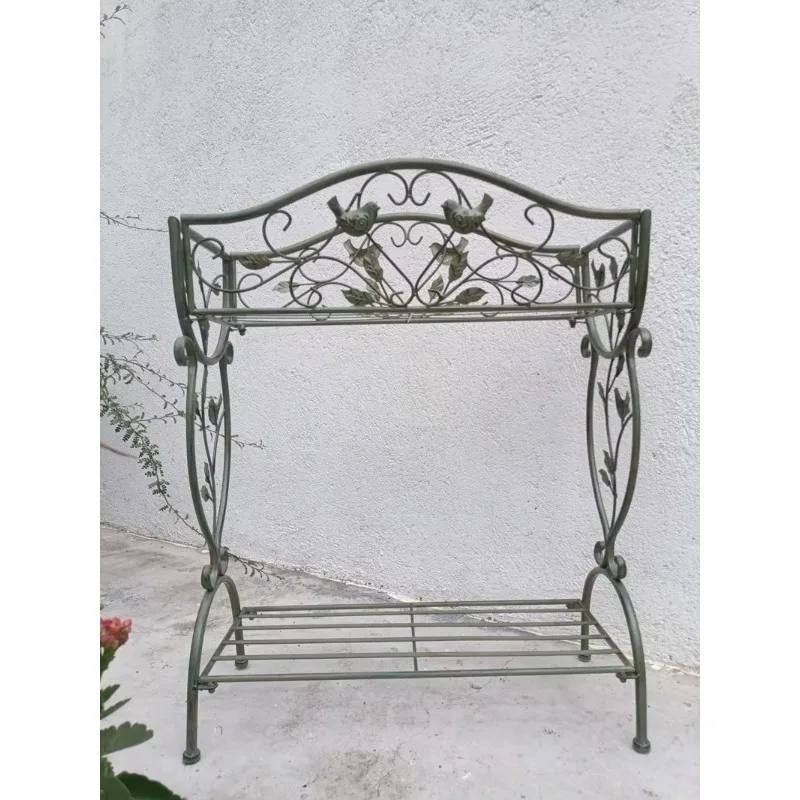Retro Wrought Iron Double Layer Flower Trough Planter, 2 Colors Optional, Outdoor Indoor Garden Balcony Plant Pot Rack