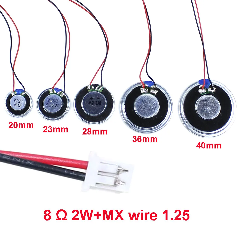 1PCS Ultra Thin Speaker 8 Ohms 2 Watts 2W 8R Diameter 20MM 23MM 28MM 36MM 40MM With MX Wire1.25 Terminal Wire Length 15cm