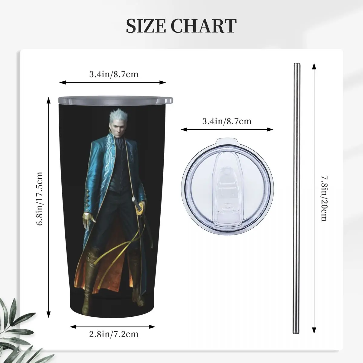 Vergil From The Devil May Cry Series Stainless Steel Tumbler Vacuum Insulated Mugs Thermal Cold Cup Straw With Lid 20oz