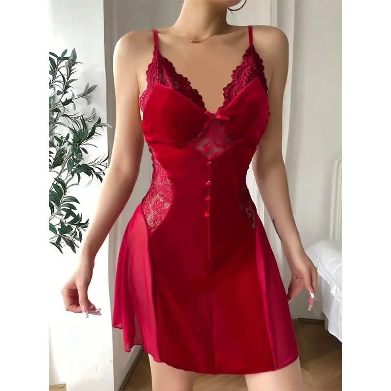 Sexy  Velvet Mesh Splicing Sling V-neck Fit And Flare Dress Elegant Pure Colour Temperament Girl Dew Shoulder Dresses New  NKGJ