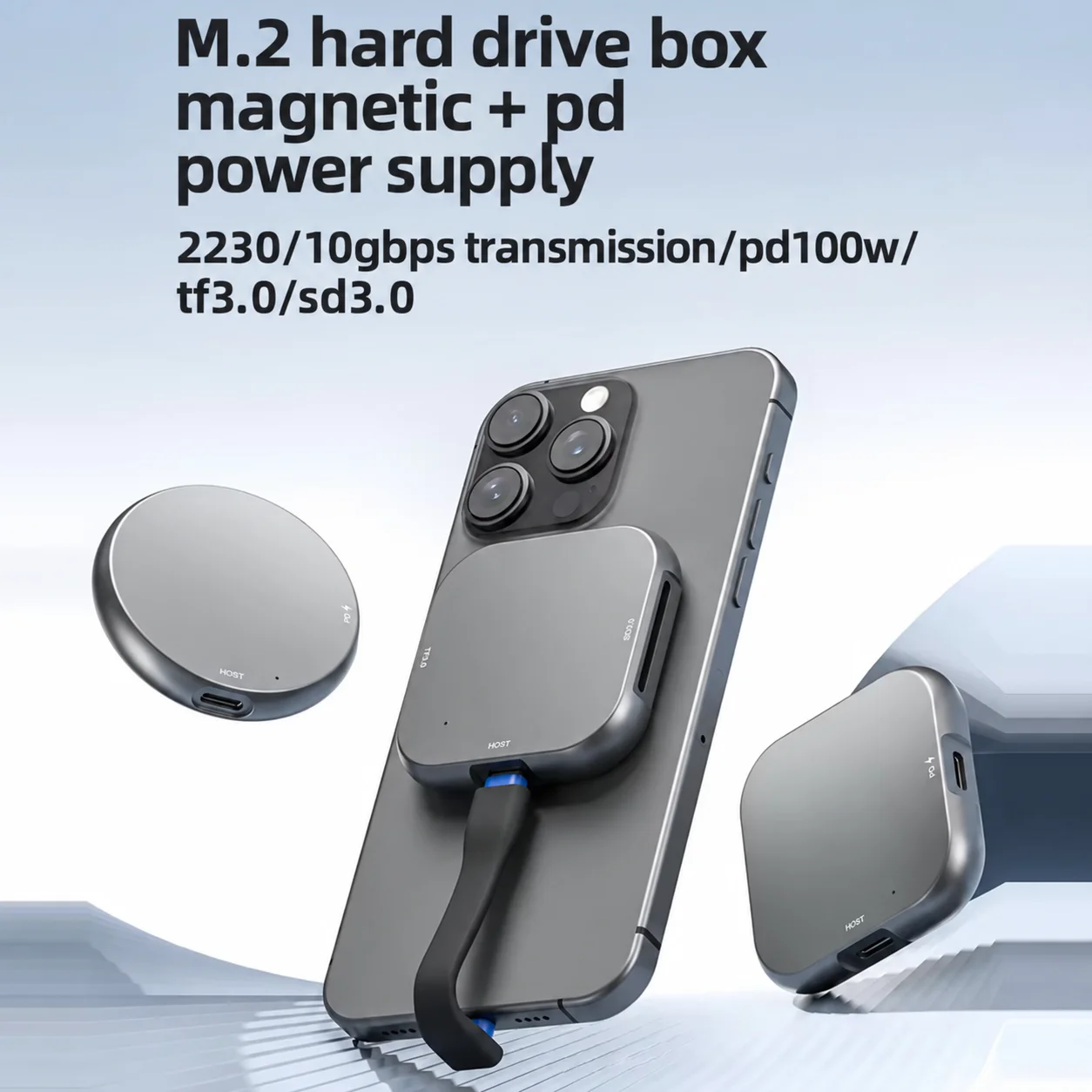 新型m2-2230-nvme-ssd用外付けケース。磁石で固定できるモバイルハードディスクケースで、pd100w急速充電に対応。