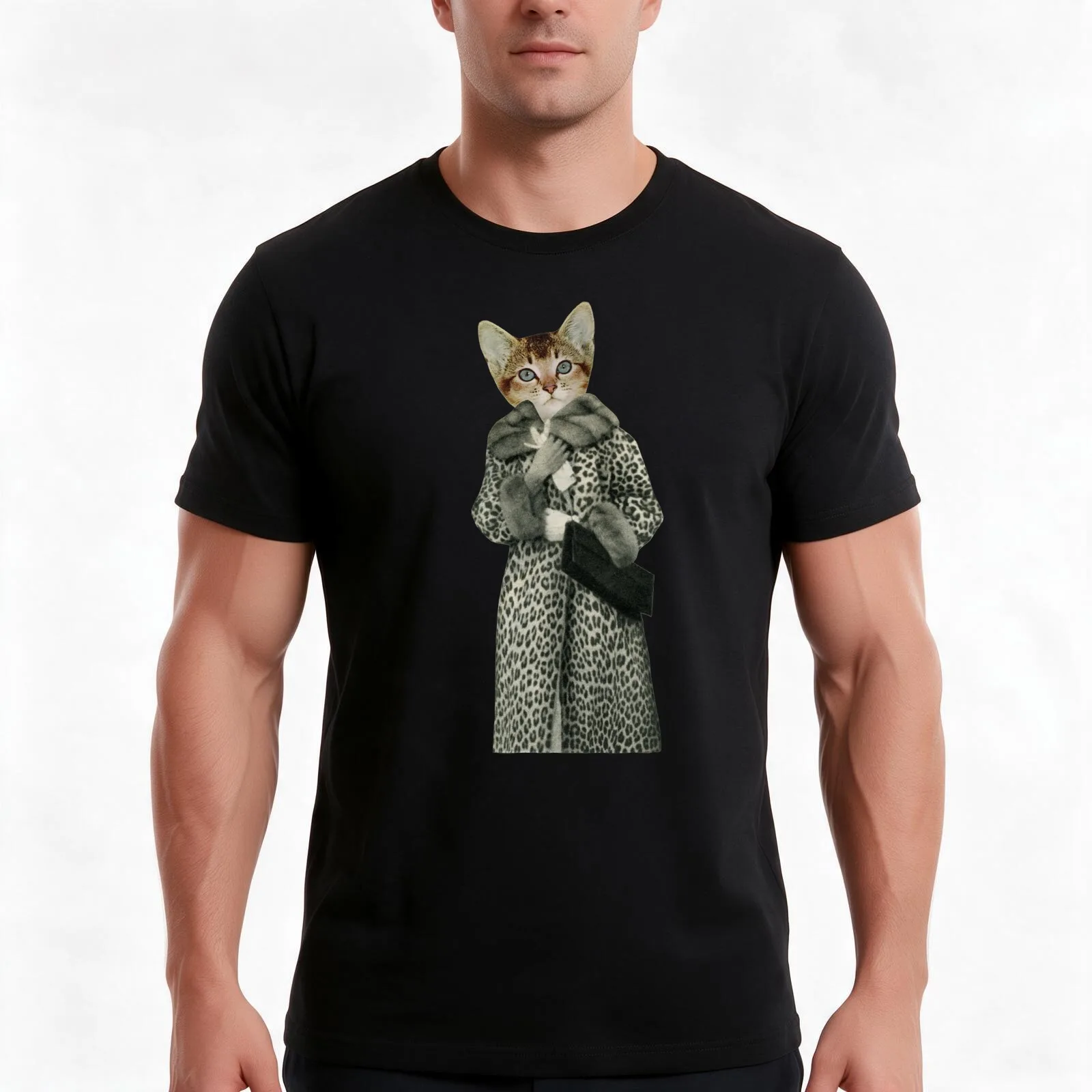 Camiseta com estampa de gatinho vestido de gato, camiseta de algodão casual para o verão, blusas largas de estilo urbano, estampa gráfica vintage, uni