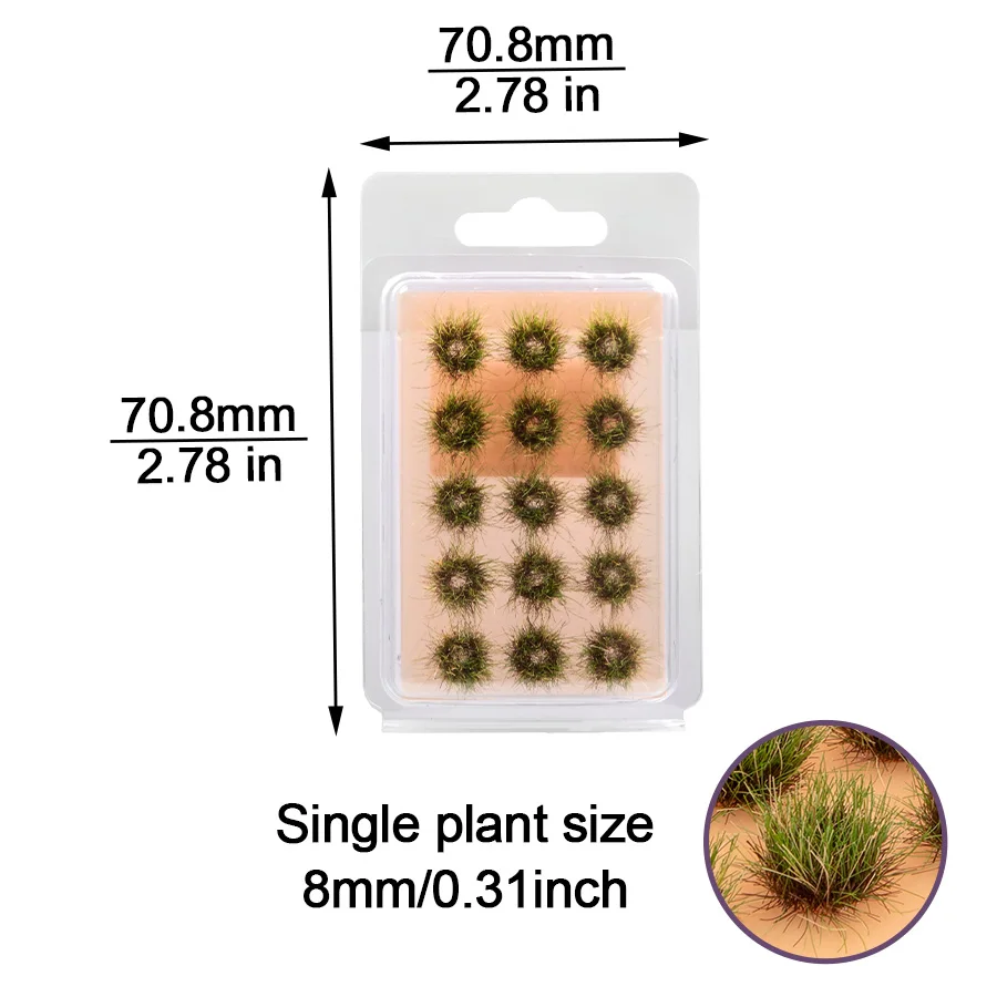 15pcs Height 8mm Miniature Artificial Static Grass Tuft Model HO N Railway Train Layout Diy Military Wargame Scenery for Diorama