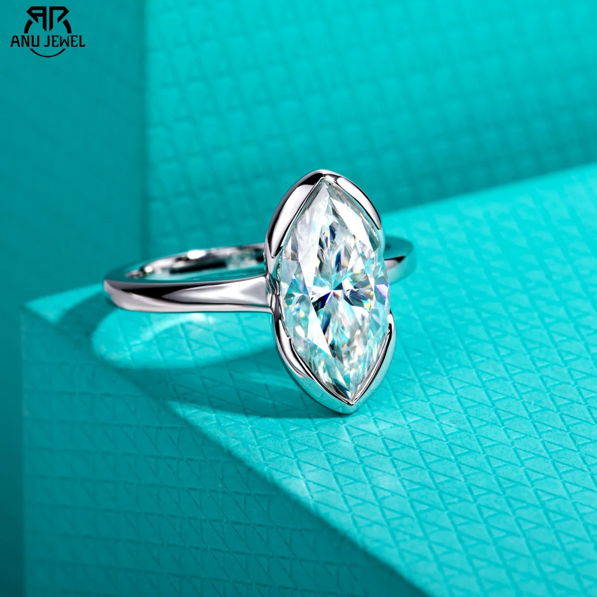 

AnuJewel 3ct Marquise Moissanite Engagement Ring 925 Sterling Silver Half Bezel Setting Solitaire Promise Rings for Women