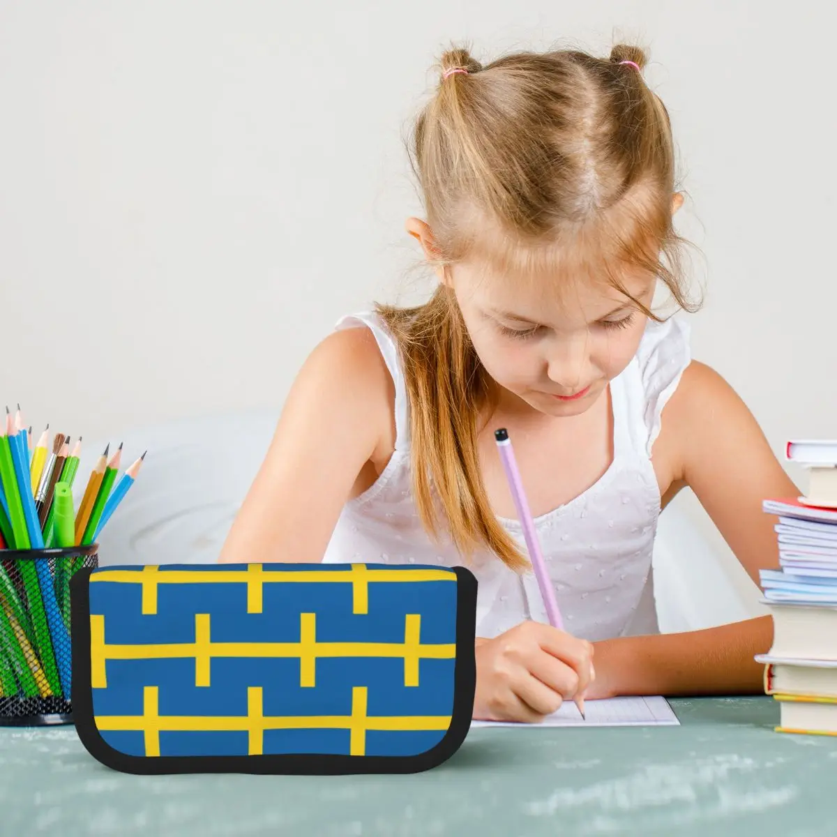 

Swedish Flag Pencil Case Pen Holder Large Capacity Pen Box Pencil Bag for Boy Girl School