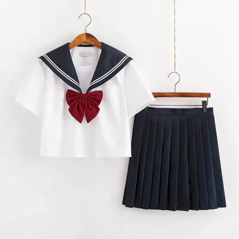 Traje de marinero para mujer, uniforme japonés Jk, chaqueta de estudiante, falda larga y corta de estilo coreano, manga bonita, estilo universitario, escuela