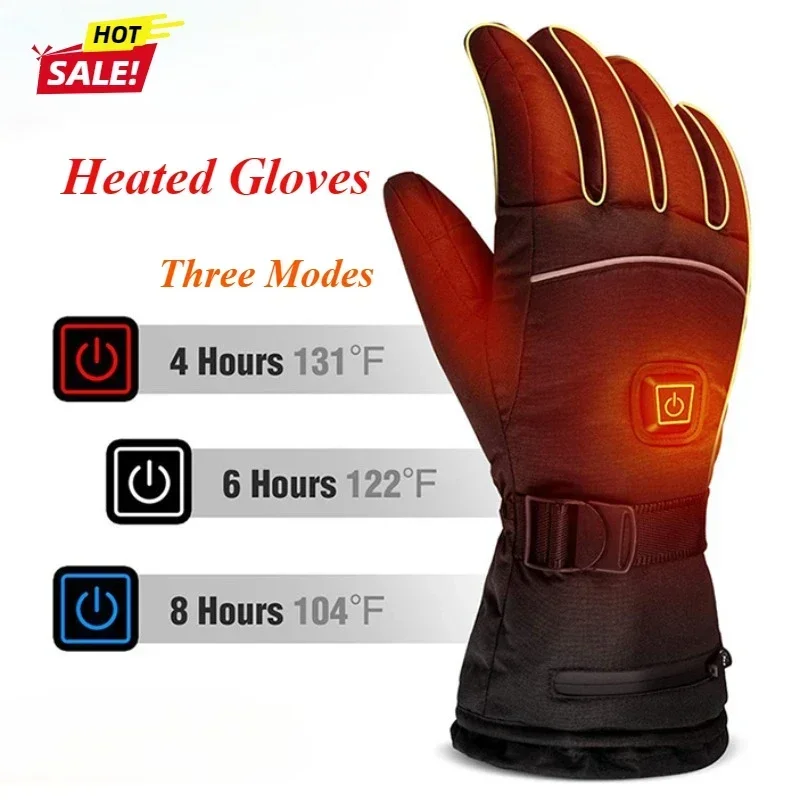 2PC Skiing Heated Gloves With Battery Case Outdoor Waterproof Non-slip Winter Warm Electric Heated Gloves Touch Screen Ski Glove