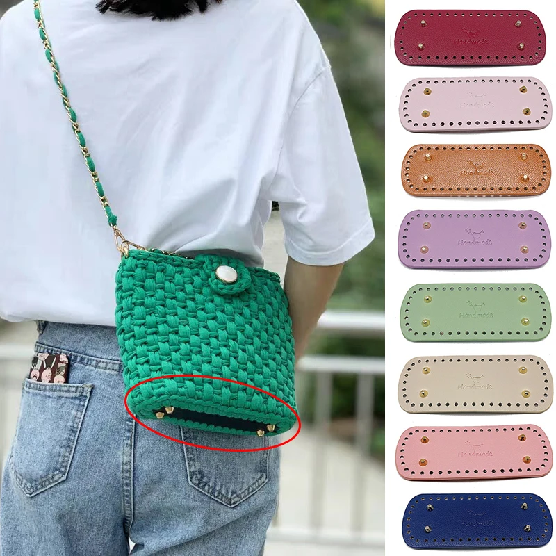 8*20cm Handmade Oval Bottom for Knitted Bag PU Leather Wear-Resistant Accessories Bottom with Holes Diy Crochet Bag Bottom