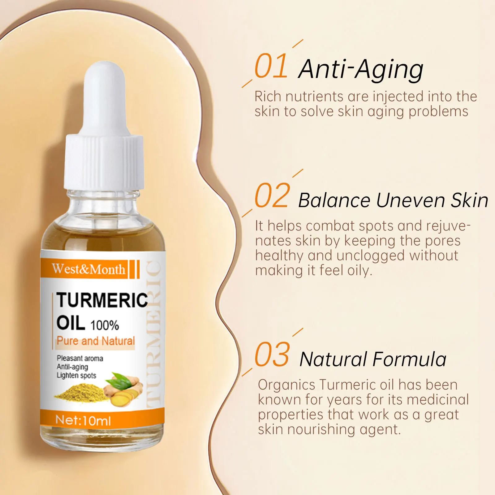 

Turmeric Essence Oil Firming Tightening Fade Fine Lines Brighten Skin Tone Remove Melanin Deeply Moisturizing Facial Serum Oil