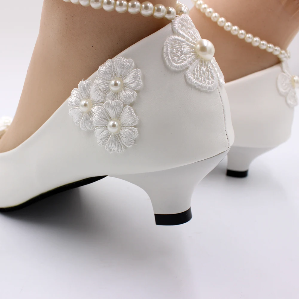 White low heel wedding shoes handmade decals decorated lace shoes new large size bridal shoes bridesmaid shoes BH97