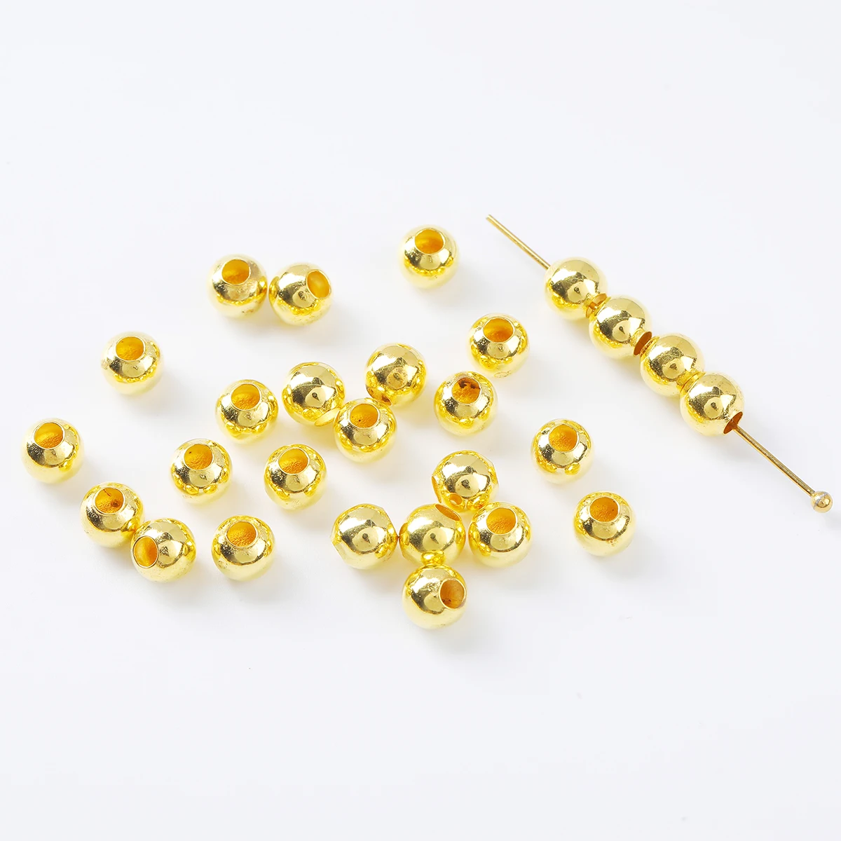 100Pcs/lot 18K Gold Plated Copper Beads Round Loose Spacer Bead For Jewelry Making Diy Bracelet Necklacer Accessory Wholesale