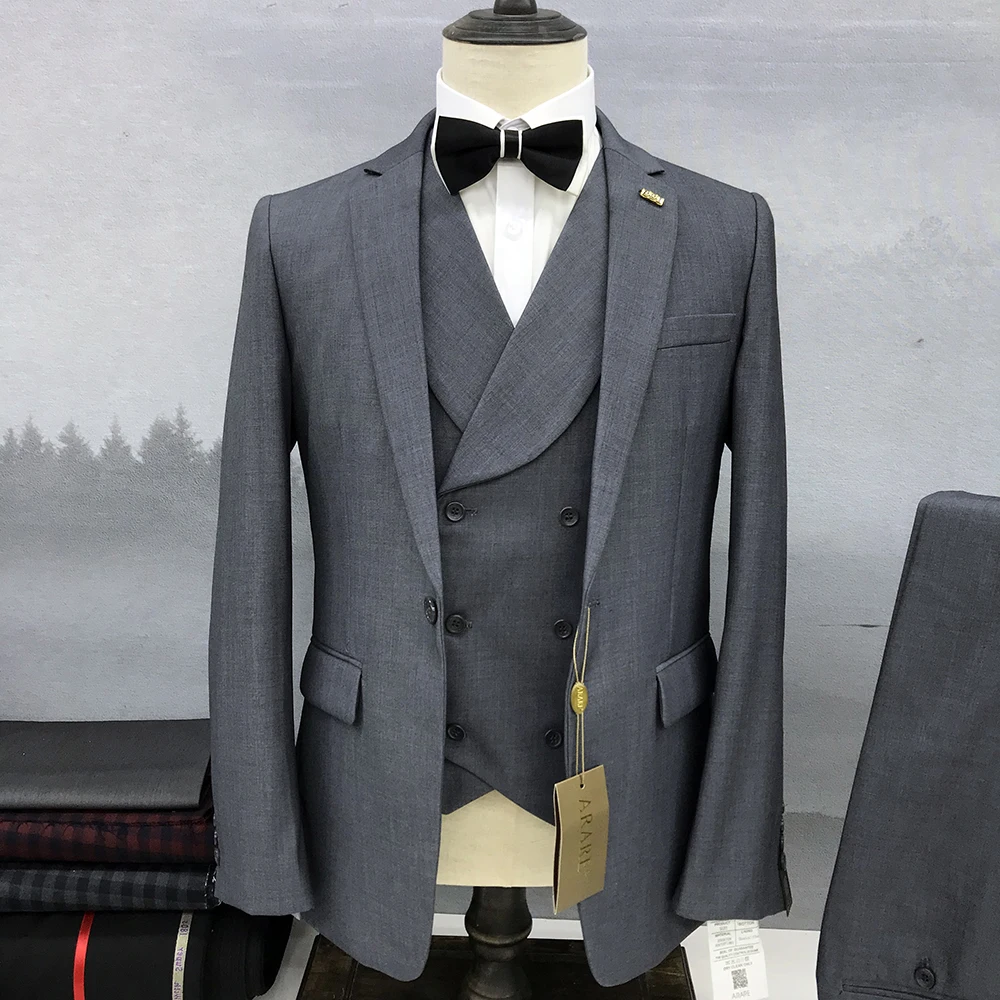 Men's Suit 3-Piece Jacket Pants Vest 2023 New Popular Solid Color Lapel Formal Wedding Slim Fit High End Groom Tuxedo