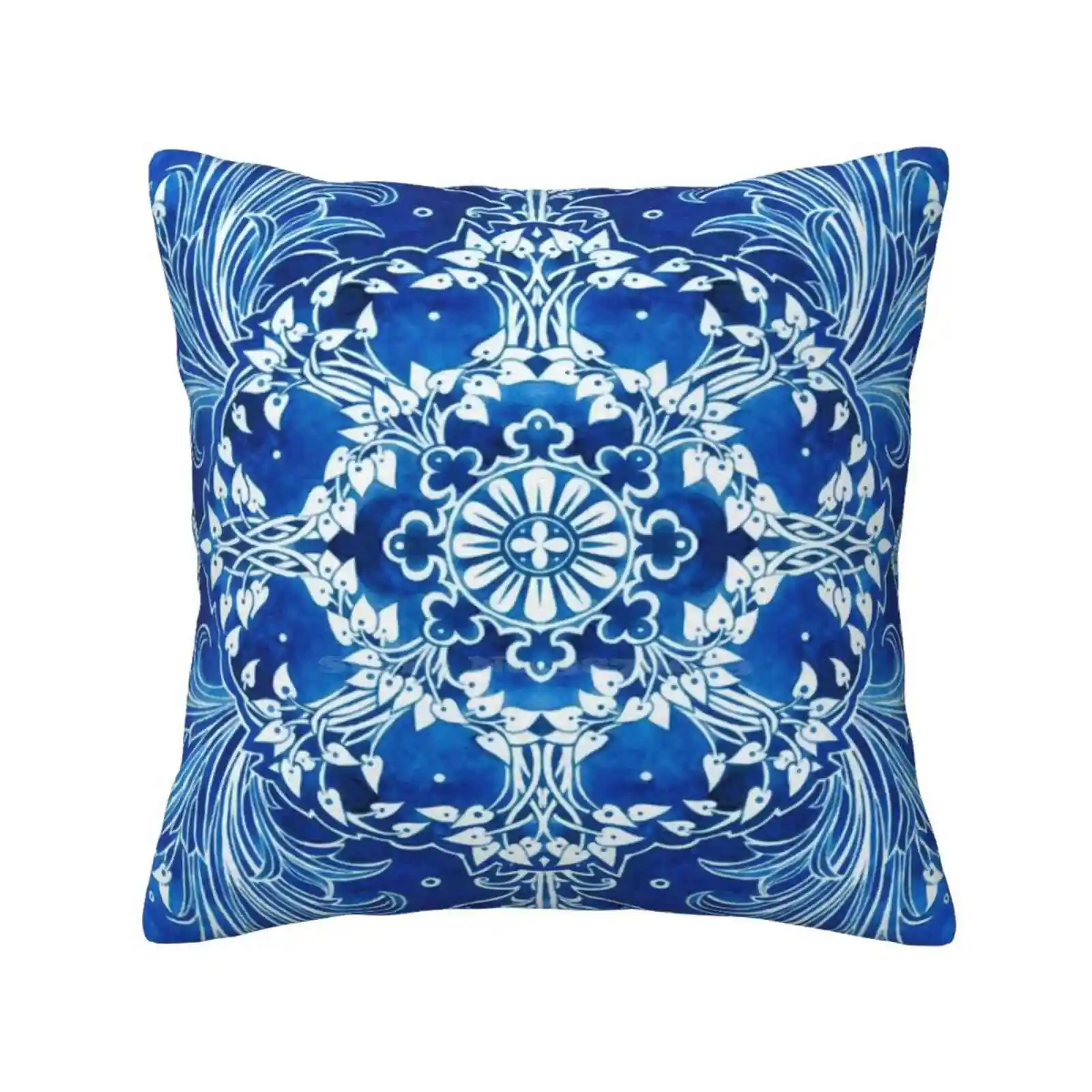 Bright Blue Home Sofa Car Waist Throw Pillowcase Watercolor Blue Foliage Ornament Line Modern