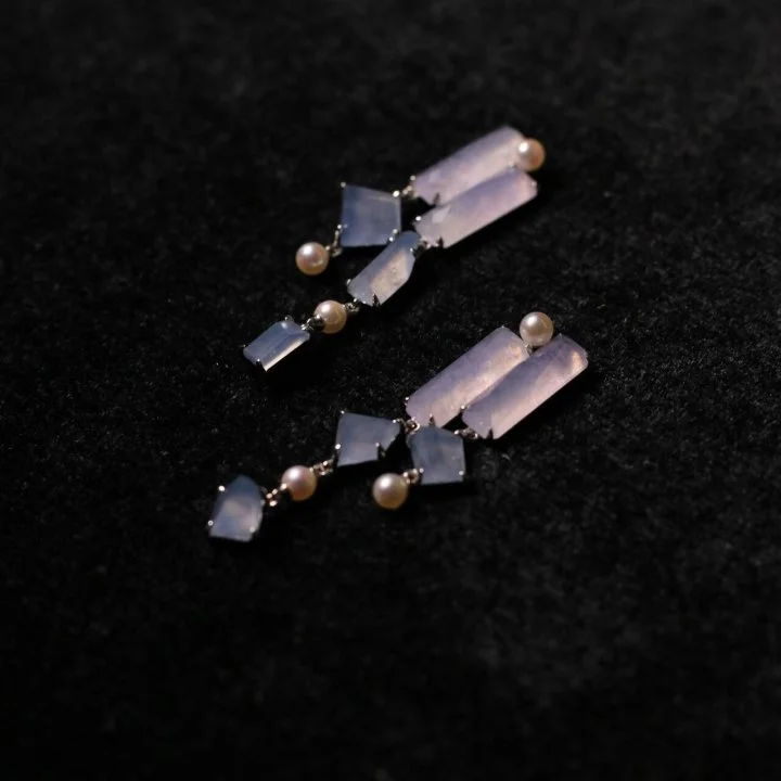 Original Design 18k Gold Plated Synthetic Jadeite Geometric Baroque Pearl Ear Drop Dangle Tassel Earrings Ancient Jade Jewelry