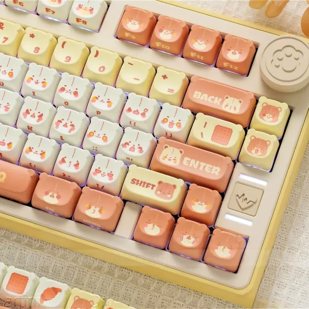 128 Keys Bears Ears Keycaps PBT Heat Sublimation Biscuits for 60/64/84/98/108 Gaming Mechanical Keyboards