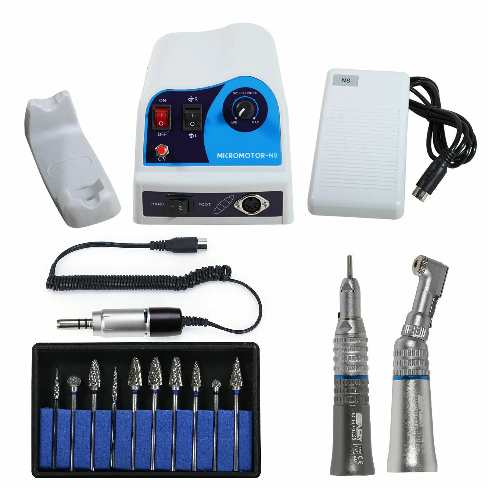 

Marathon Dental Lab Micromotor Polisher Machine N8 / Electric Motor /Low Speed Straight Contra Angle Handpiece/10pcs Drill Burs