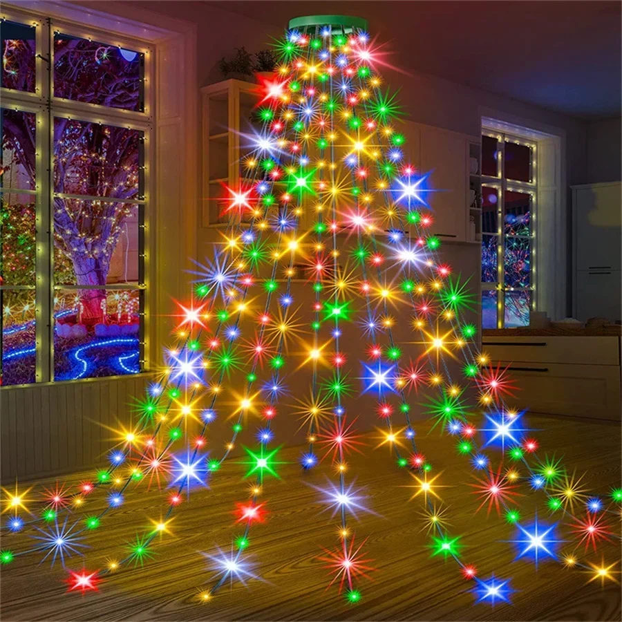 2M * 16 cuerdas con anillo árbol de Navidad luces de cascada 400LED guirnalda de árbol de Navidad luces de cadena de Navidad al aire libre