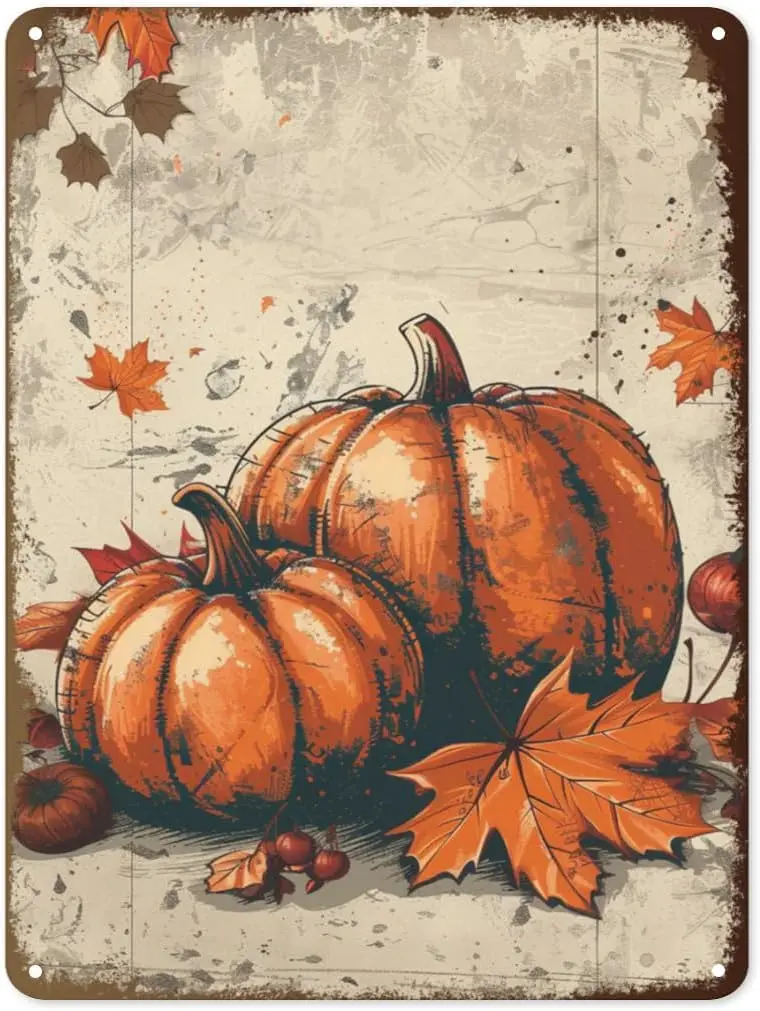 Fall Tin Sign - Vintage Metal Autumn Wall Decor for Home, Kitchen, Porch, and Garden - Rustic Fall Harvest and Thanksgiving Deco