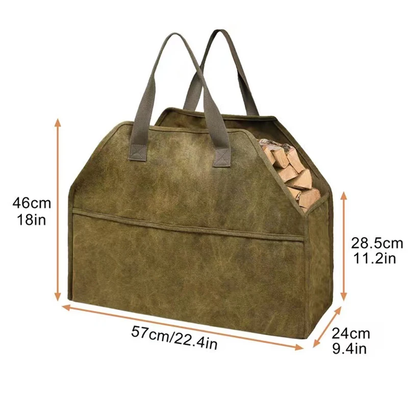 Log Storage Holder Carrier Canvas Firewood Bag Durable Fire Wood Tote Outdoor Portable Organizer