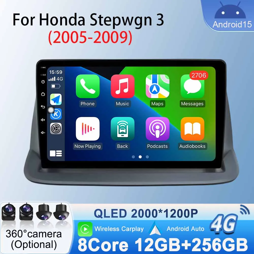 

RHD for Honda Stepwgn 3 2005 - 2009 DSP Audio GPS Navigation Car Radio Android 15 Carplay WIFI Stereo 4G LTE Video Multimedia BT