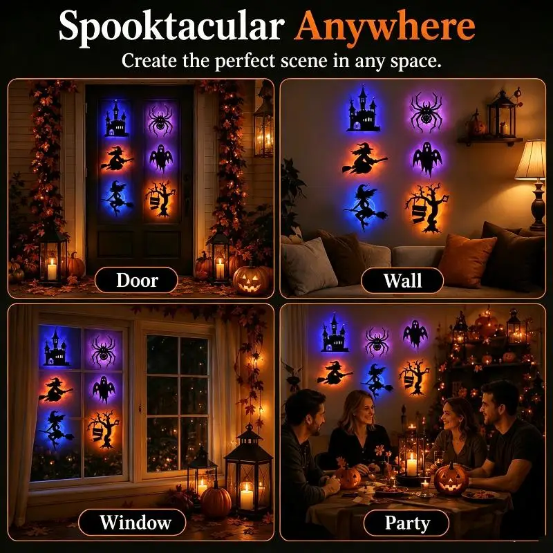 Halloween Night Light 3D Wall Stickers Glowing Cartoon Pattern Decals for Nursery Room Family Halloween Party Decor