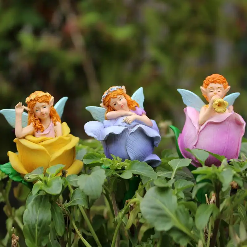 Fairy Garden Ground Plug Waterproof Fairies Figurine Resin Ground Plug Creative Hand Painted Home Decoration 3pcs Decorative