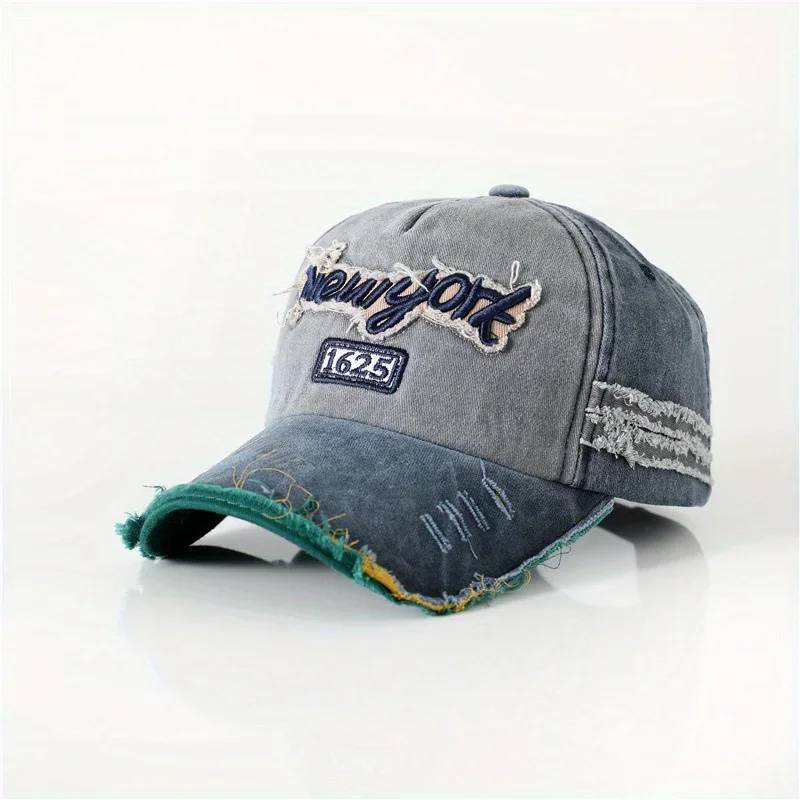 Vintage Distressed Dad Cap Spring Autumn Unisex Casual Washed Denim Street Fashion Hip-hop Cap Letter Embroidery Baseball Cap image 2