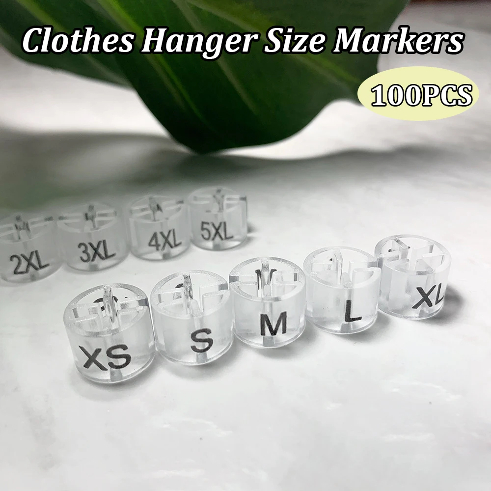 100PCS Clothes Hanger Size Markers Transparent Plastic Home Hangers Size Tag Kit XS-5XL Snap On Hanger Divider Accessories Label