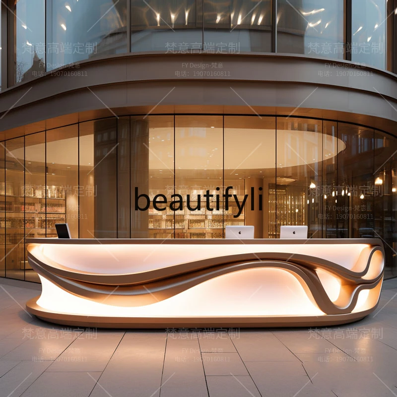 Painting Front Desk Reception Desk Curved Bar Counter High-end Counter Company Hotel Welcome Desk Customization