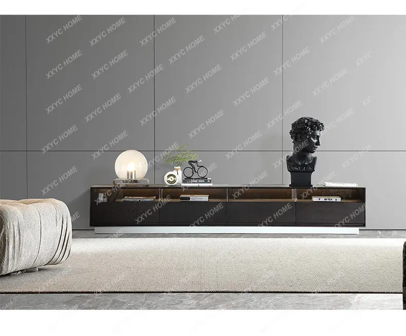 minimalist living room smoked solid wood TV cabinet