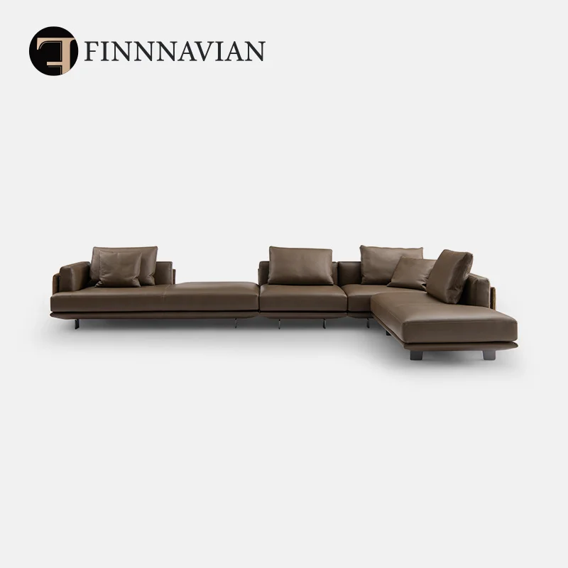 Italian minimalist villa corner full leather module combination sofa