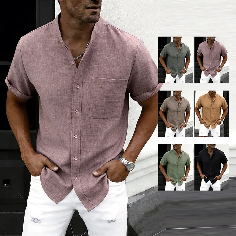 

Men's Pure Color Short Sleeve Shirt Summer 2026 Loose Fit Korean Style Casual Button up Top in Various Bright Colors