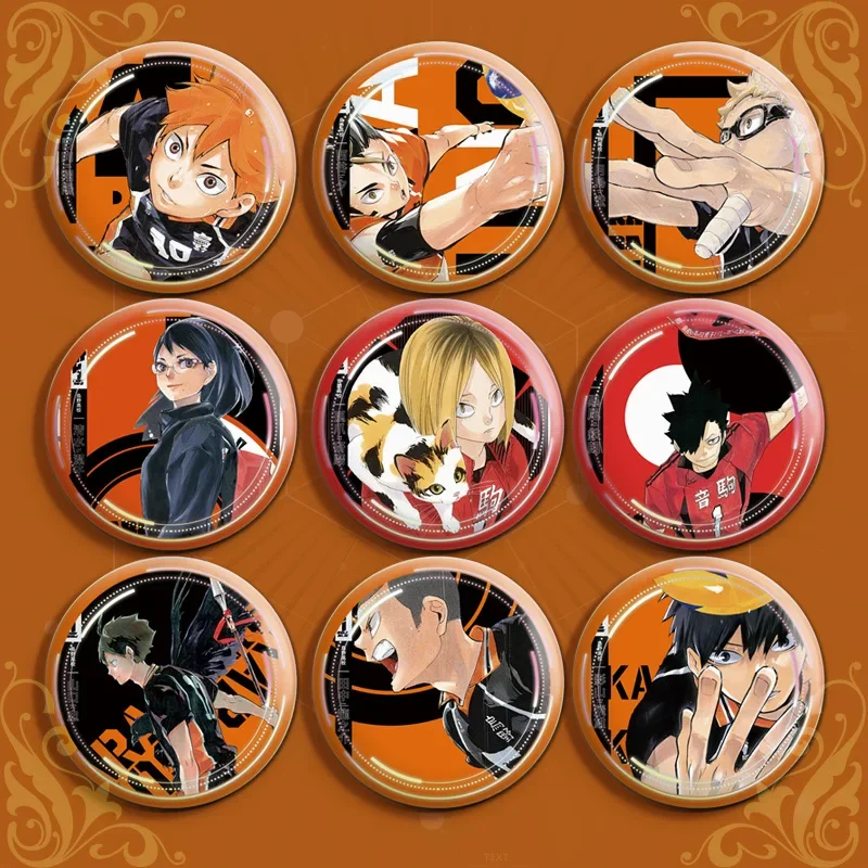 58mm Anime Figure Shoyo Hinata Tobio Kageyama Daichi Sawamura Anime Exquisite Round Brooches Personality Badge Backpack Ornament